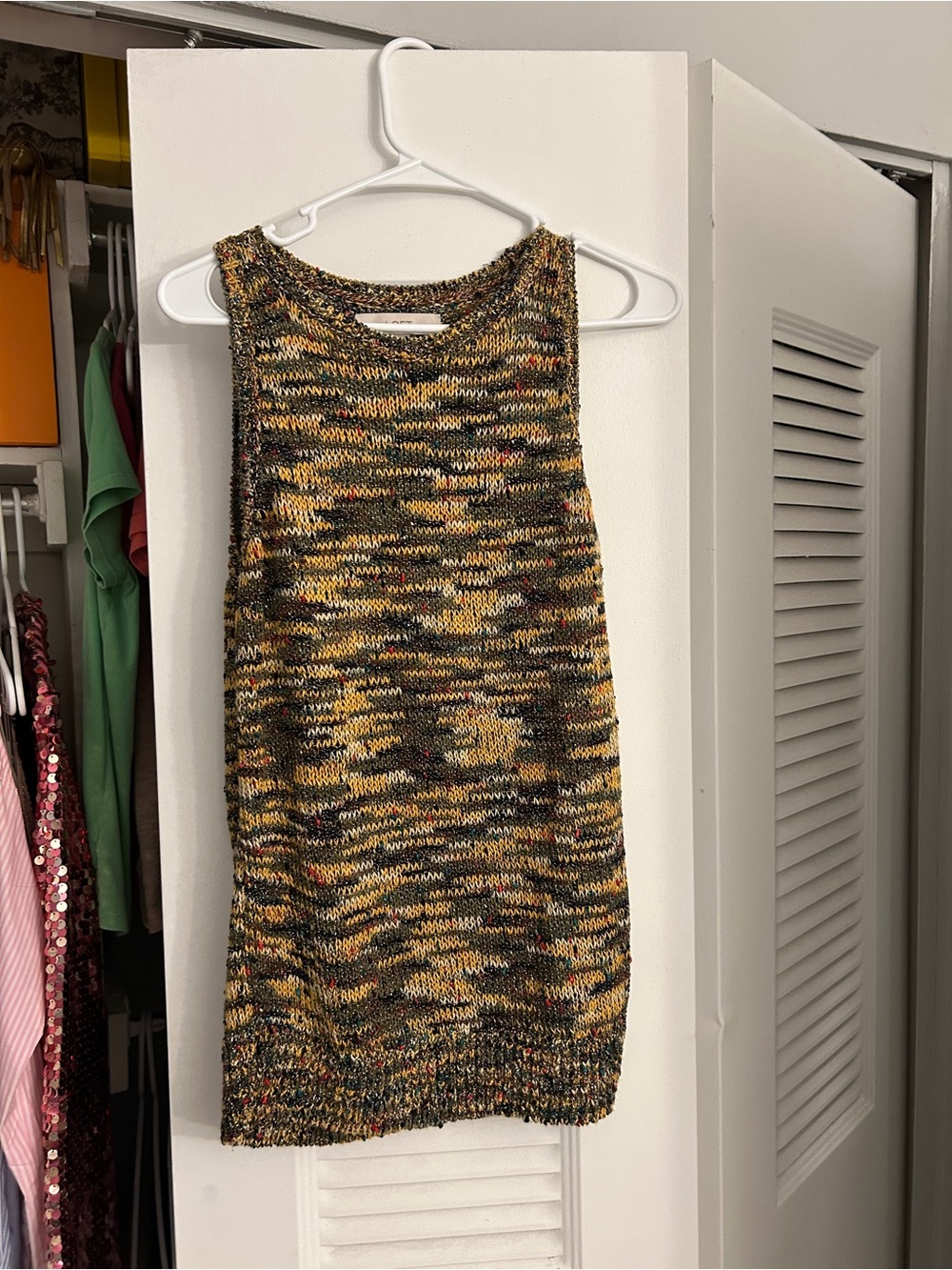 LOFT Multicolor Knit Tank - Yellow, Olive & Black Speckle
